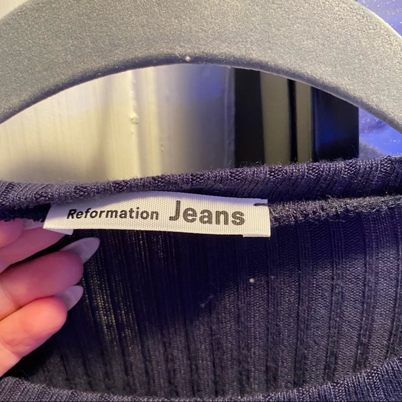 Reformation Navy Long Sleeve Ribbed Top - Picture 3 of 4